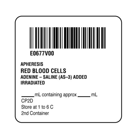 Nevs ISBT 128 Apheresis Red Blood Cells 2" x 2" BBC-0677